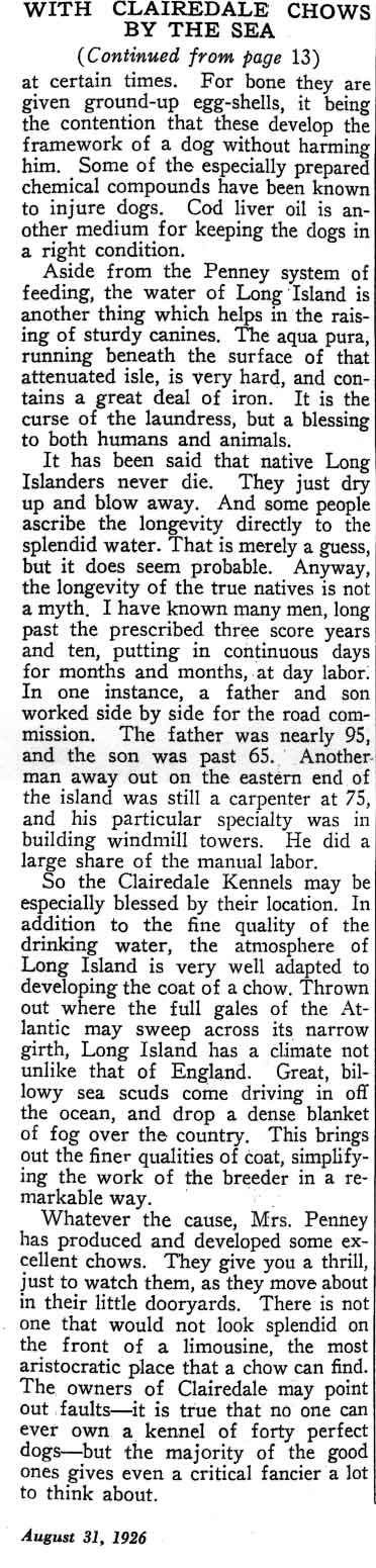 Clairedale by the Sea AKC Gazette August 31 1926