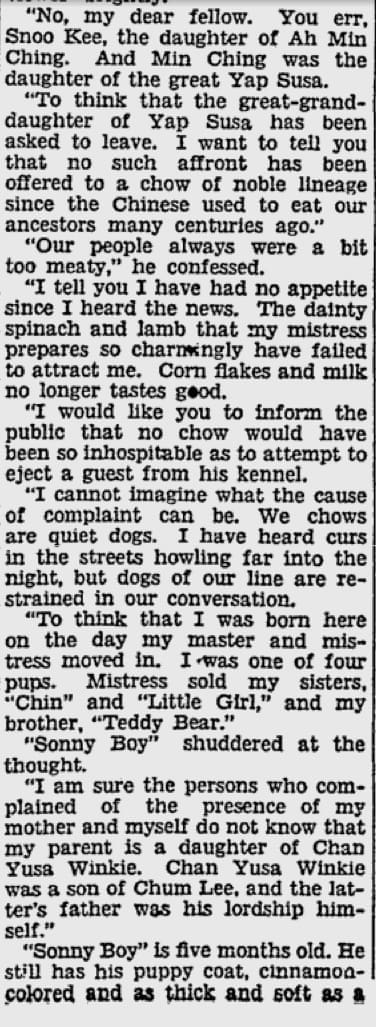 Sonny Boy dog writes his own story.  5 pix  1930 Pittsburg Press