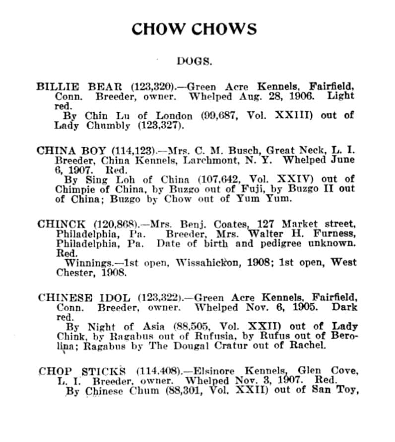 1909 AKC STUDBOOK ENTRIES