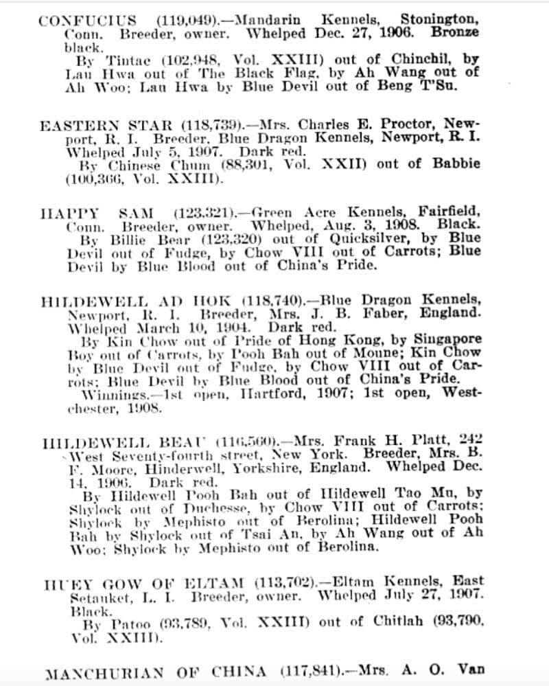1909 AKC STUDBOOK ENTRIES