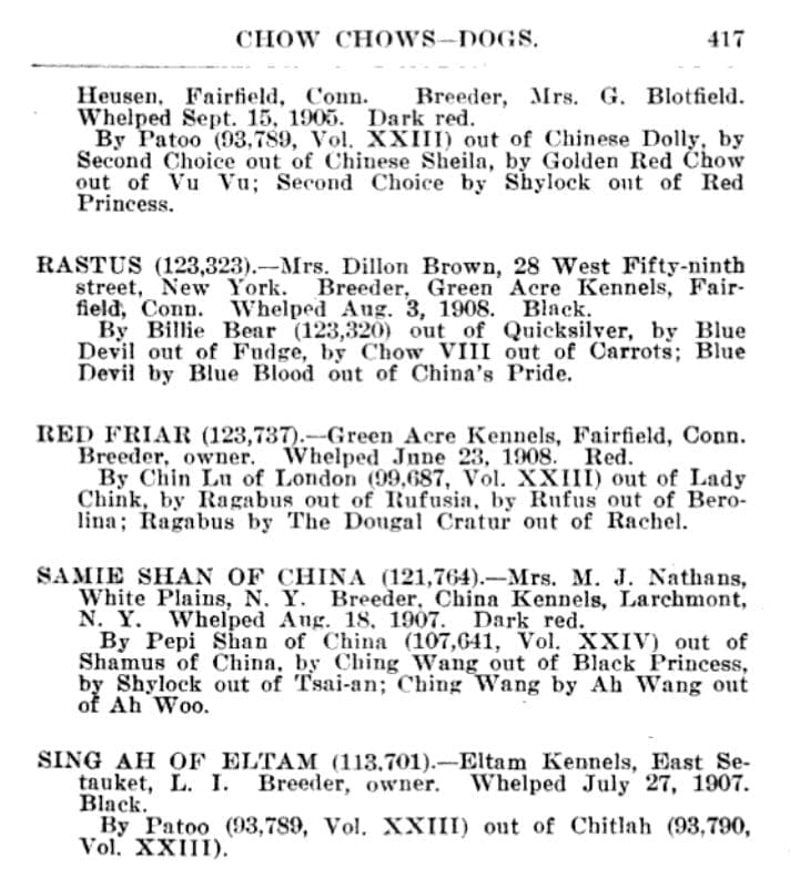 1909 AKC STUDBOOK ENTRIES