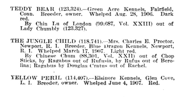 1909 AKC STUDBOOK ENTRIES